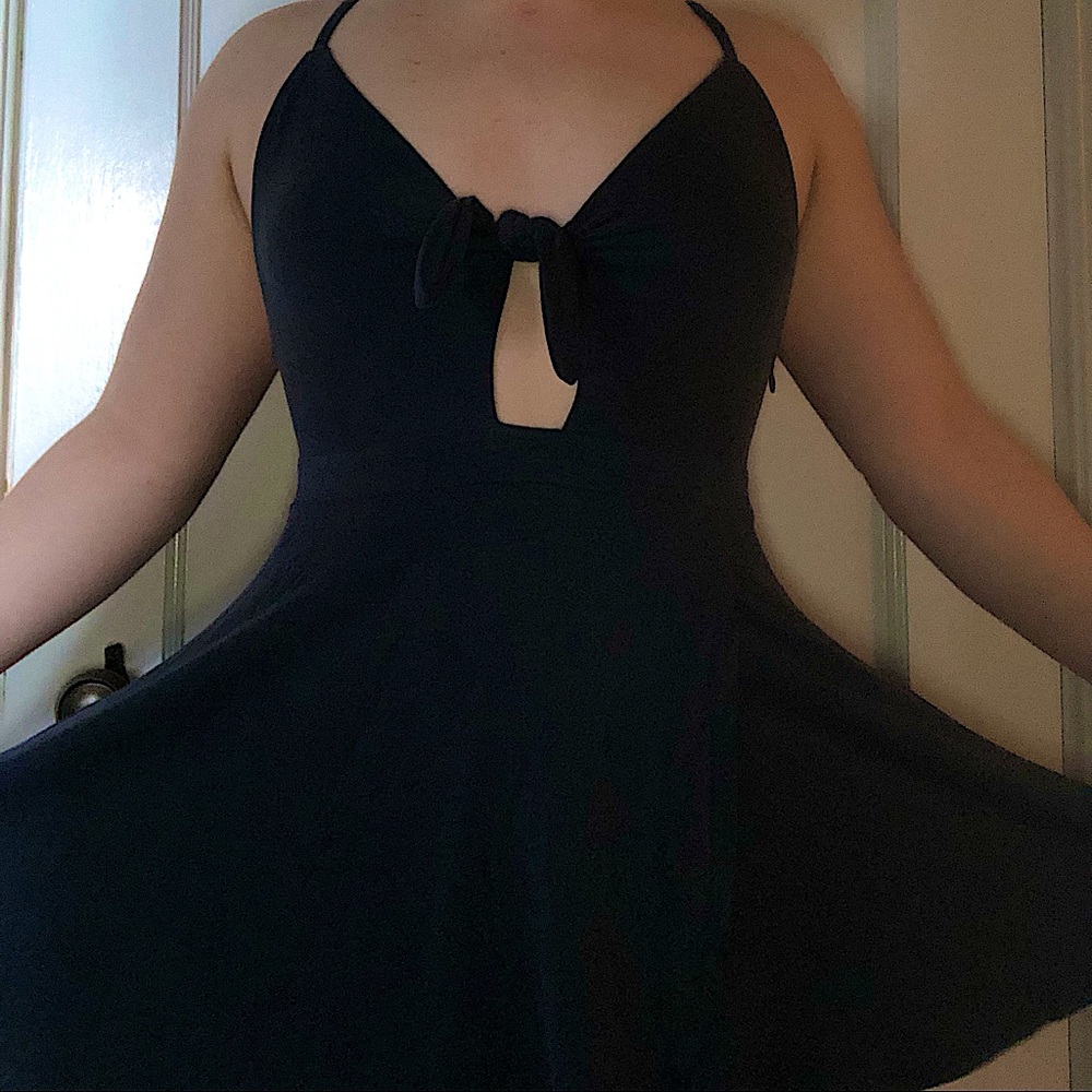 Navy blue mini dress.